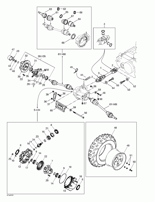 ATV BRP Traxter, 7421/7422/7427/7428 (green/vert), 2001 ������ - Drive System, Front