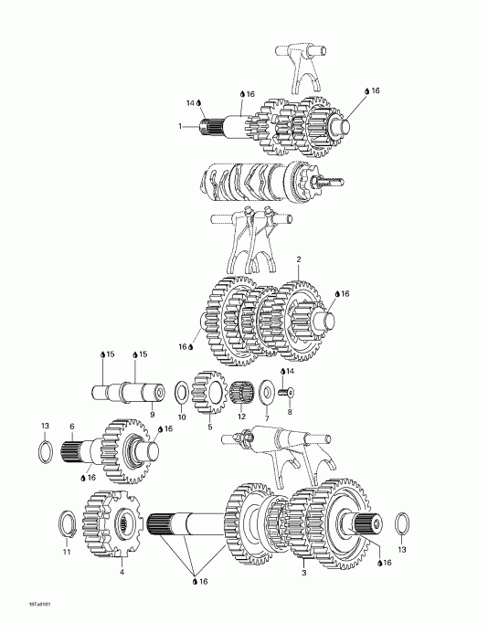 BRP Traxter, 7421/7422/7427/7428 (green/vert), 2001  - Transmission