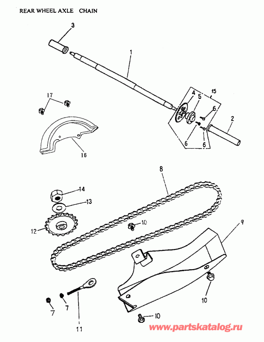 ATV  Mini DS 50 2-strokes, 2002  - Rear Wheel Axle, Chain 166-22