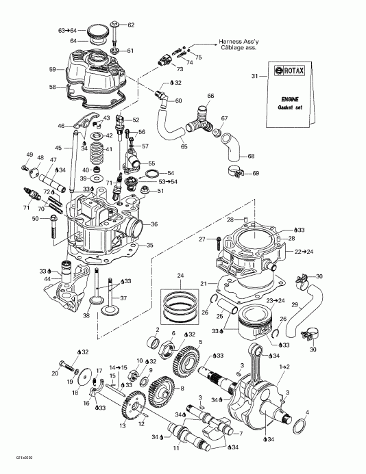 ATV BRP Traxter XL, 7477, 2002 - Crankshaft, Pistons And Cylinder