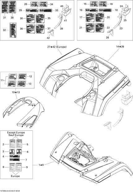 ATV Bombardier Outlander 800R EFI, 2009  - Fender And Central Panel Kit Std