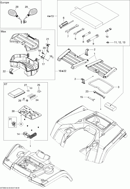 ATV BRP Outlander 800R EFI XT, 2009  - Front  Rear Trays Xt