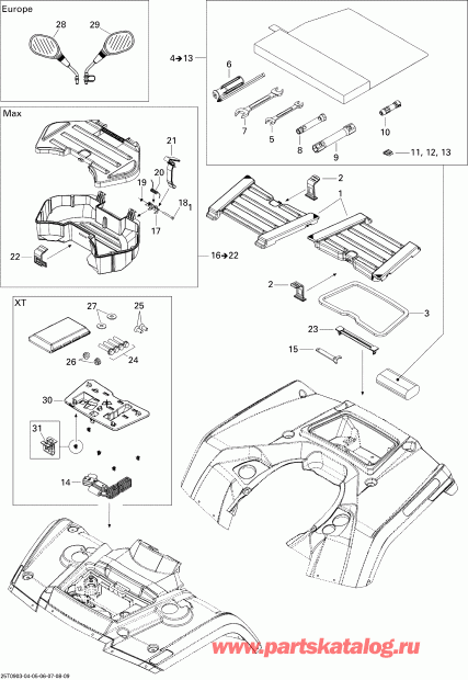 ATV BRP Outlander Max 650 EFI, 2009  - Front  Rear Trays Std
