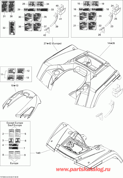  BRP  Outlander Max 800R EFI, 2009 - Fender And Central Panel Kit Std