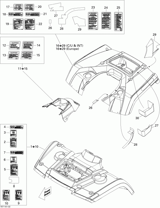   Outlander 400 EFI, 2011 - Fender And Central Panel Kit