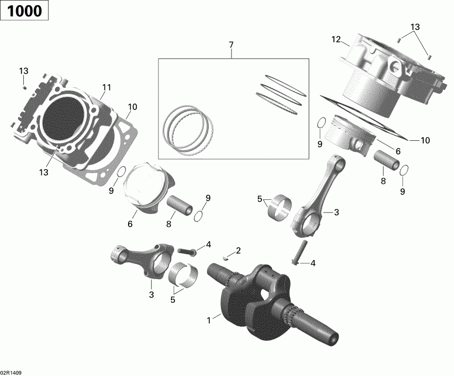    Outlander MAX 1000EFI, DPS, XT & XT-P, 2014 - Crankshaft, Piston And Cylinder