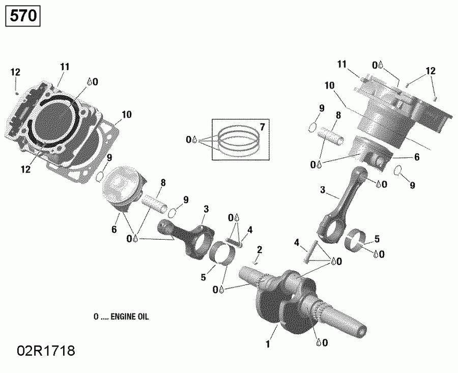 ATV Bombardier Renegade, 2017  - Crankshaft And Pistons 570 Efi