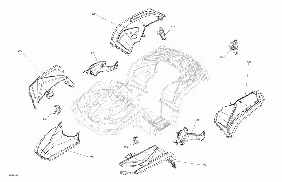 001 - Outlander 650 EFI - North America, 2019 - Fender And Central Panel Kit Outlander Package Xt