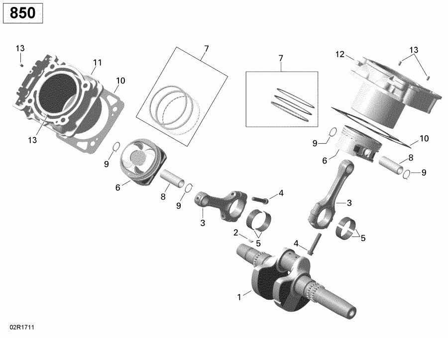    002 - Renegade 850 EFI - North America, 2019 - Crankshaft, Piston And Cylinder 850 Efi