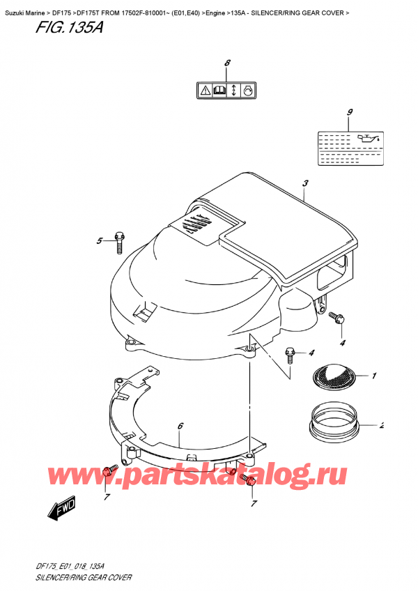   ,   , SUZUKI DF175T L/X FROM 17502F-810001~ (E01), Silencer/ring  Gear  Cover