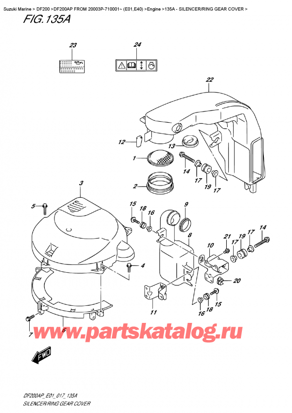   ,   , Suzuki DF200A PL / PX FROM 20003P-710001~ (E01)  , Silencer/ring  Gear  Cover