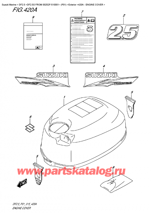   ,   , Suzuki DF2.5S FROM 00252F-510001~ (P01)  2015 ,   () / Engine  Cover