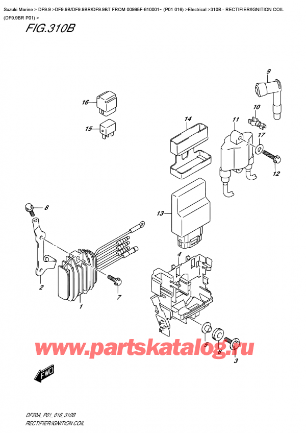   ,   , Suzuki DF9.9 BR S / L FROM 00995F-610001~  (P01  016)    2016 , Rectifier/ignition  Coil  (Df9.9Br  P01)