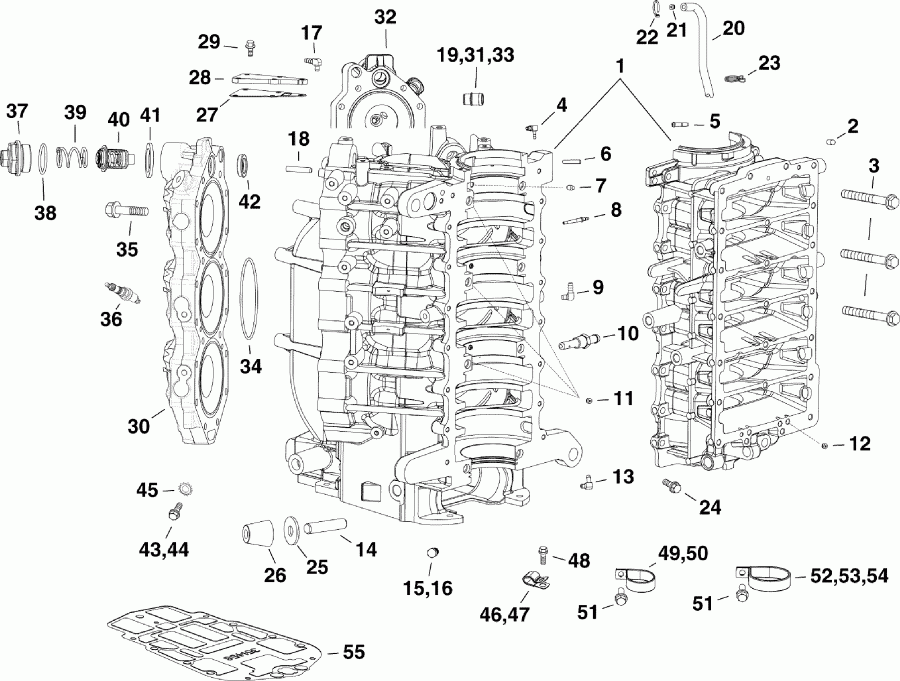   Evinrude E175DCXSCR  - linder & Crankcase / linder &  