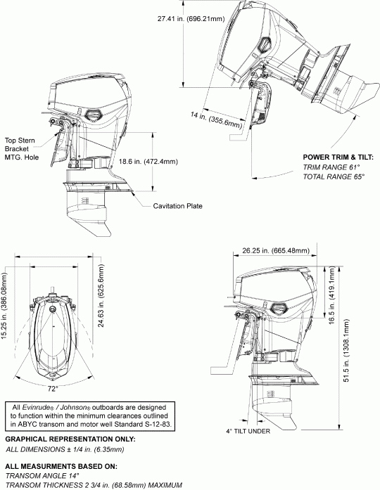   Evinrude E40DHLAGA - ITALY ONLY  -   (dp, Ds, Dt) - profile Drawing (dp, Ds, Dt)