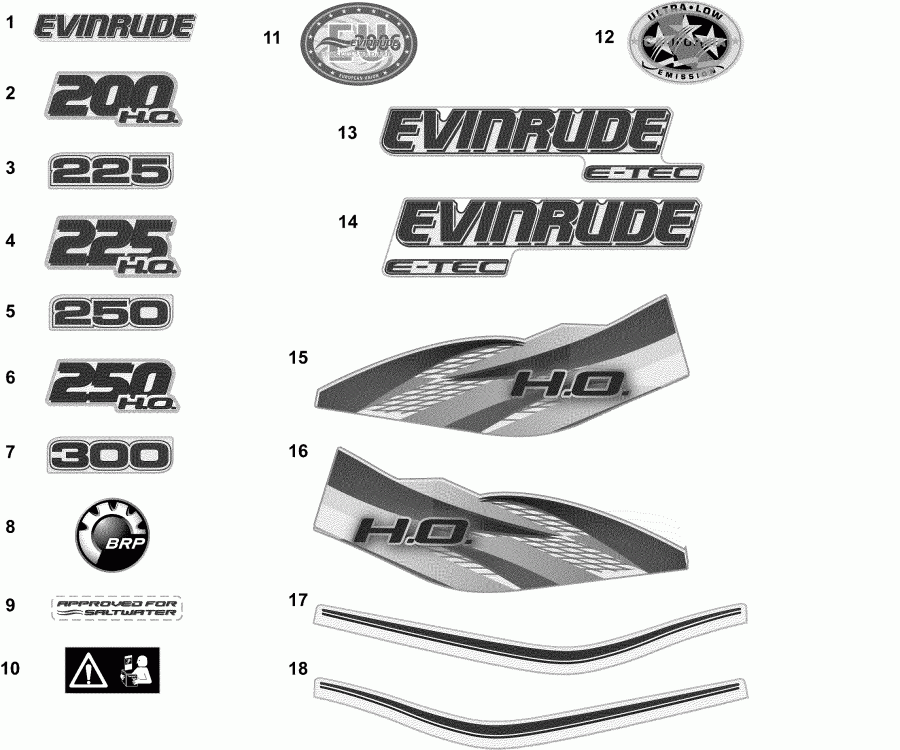   EVINRUDE DE225CXAAB  - decals - White -  - 