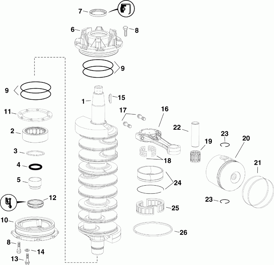  Evinrude DE300CXAAD  - crankshaft & Pistons -  & 