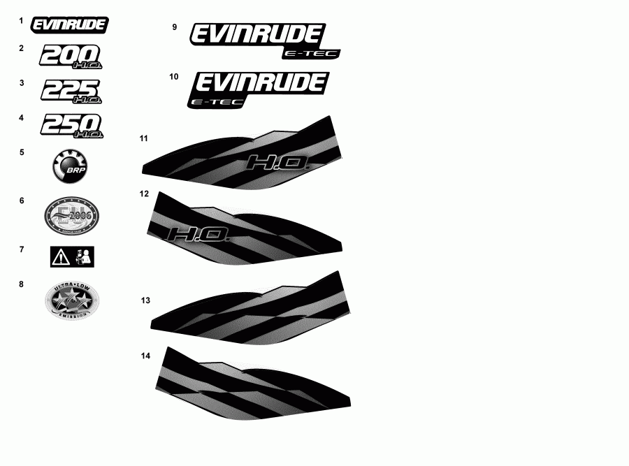  EVINRUDE E225DHLAAA  -  -  / decals - Blue