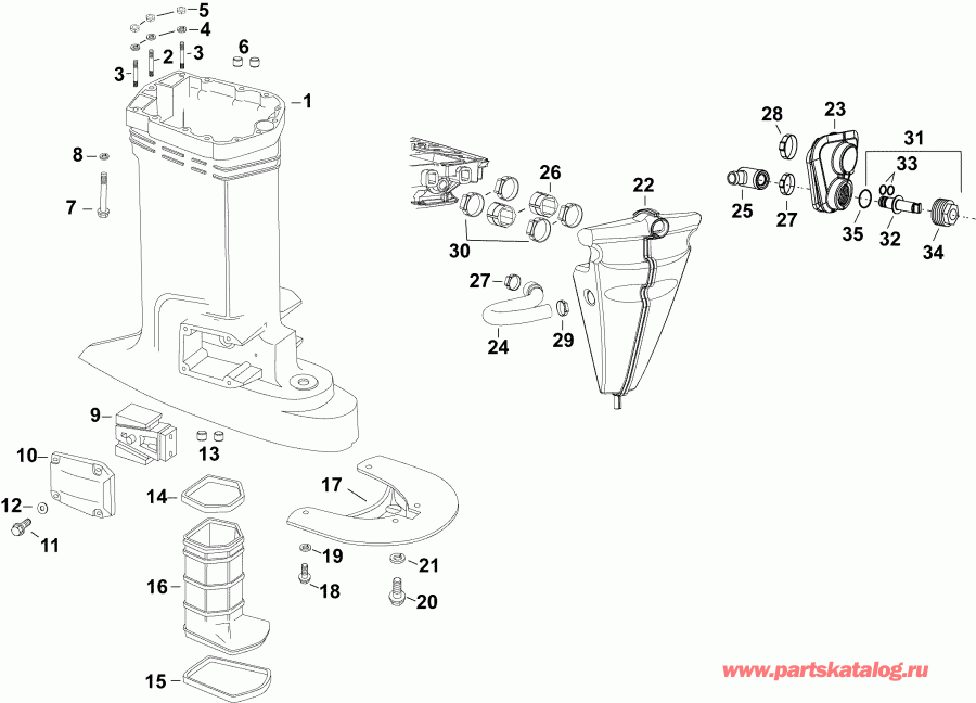 EVINRUDE E300DPXAAA  - exhaust Housing & Muffler - ���������� ������� & Muffler