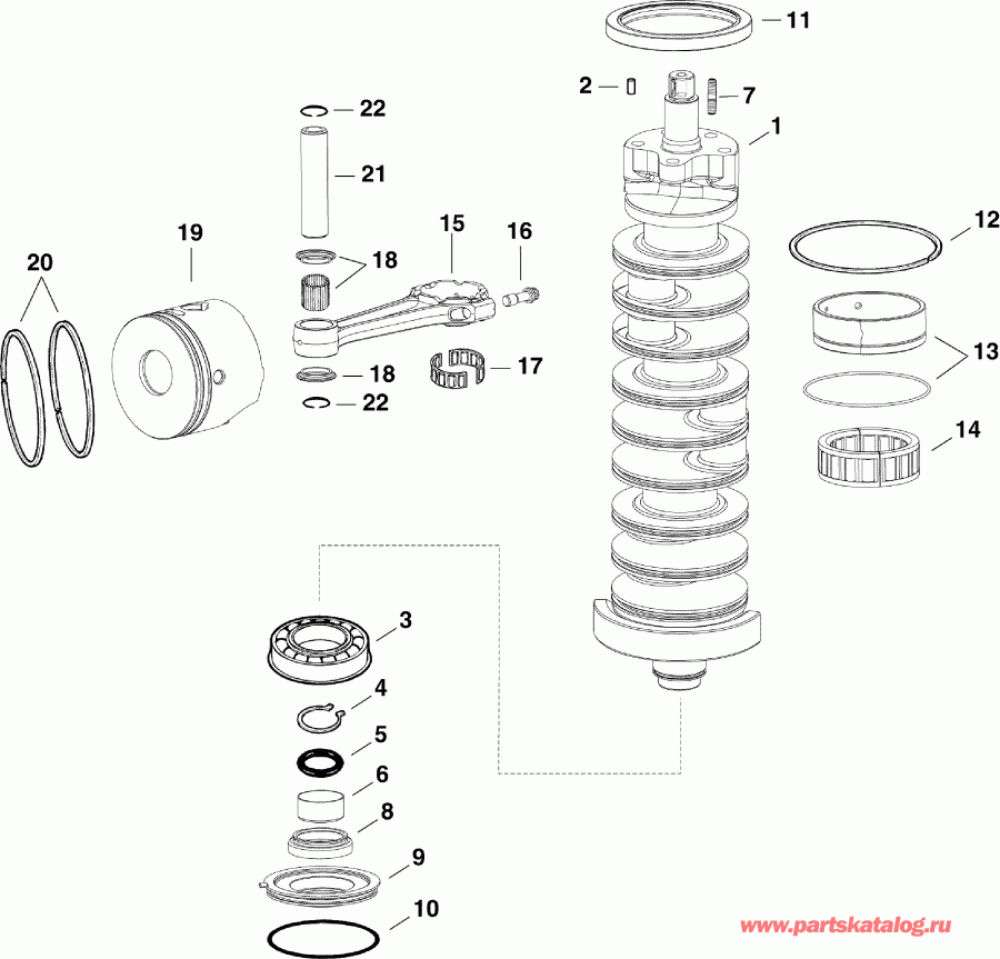 ��������� ��������� EVINRUDE DE150CXABG  - �������� & ������ / crankshaft & Pistons