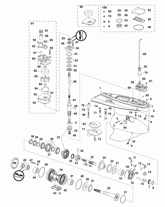    Evinrude DE200CXABF  - , M2-type,   / gearcase, M2-type, Counter Rotation