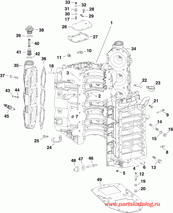 ��������� �������� ����� EVINRUDE DE225CXABA  - cylinder & Crankcase / ������� & ������ ���������