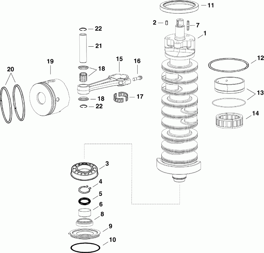 ��������� EVINRUDE E135HSLABG  - �������� & ������ / crankshaft & Pistons