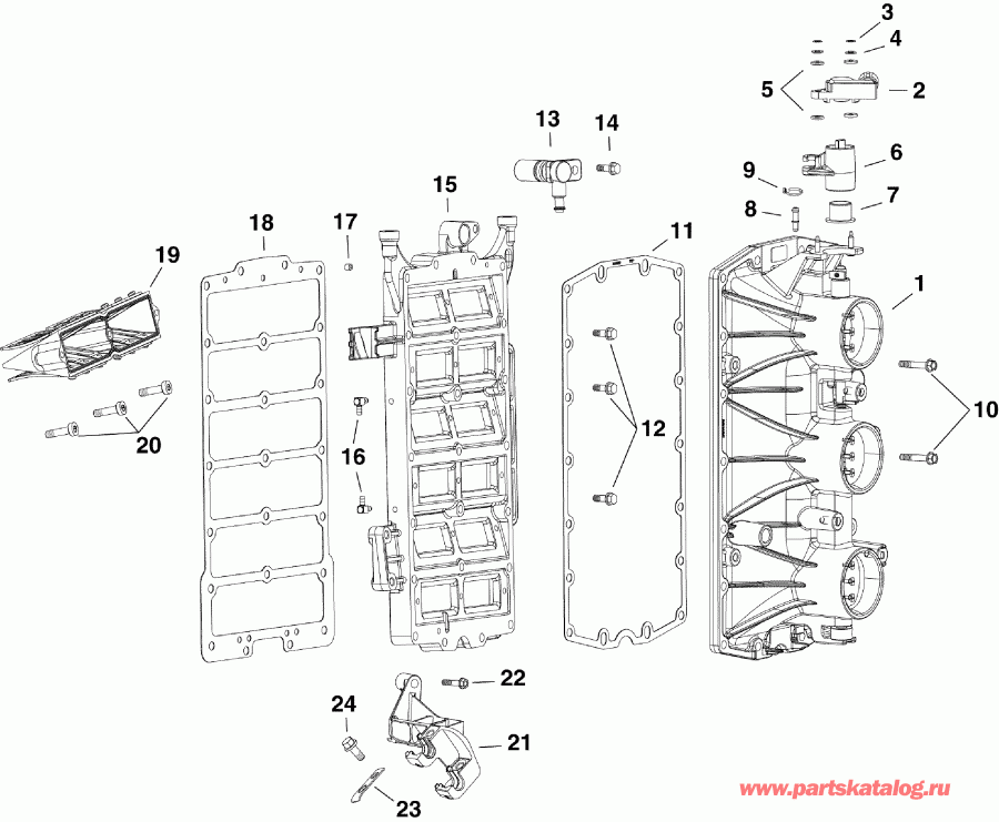 ����� Evinrude E150DHLABB  - intake Manifold Assembly - �������� ��������� � �����