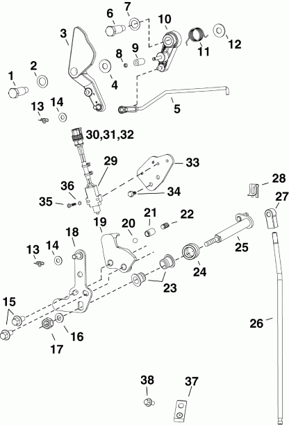 ��������� ����� EVINRUDE E15DHTLABB  - throttle & Shift Linkage / �������� & ������������� ���������