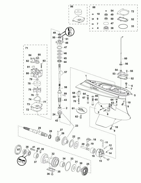  EVINRUDE E175DPXABG  - gearcase, L2-type