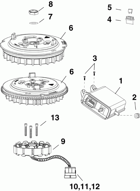   Evinrude E25DTSLABF  - emm, Stator, Flywheel