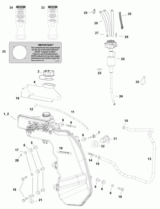 ����� EVINRUDE E65SLABB  - �������� ��� & ����� (pontoon Series) - oil Tank & Pump (pontoon Series)