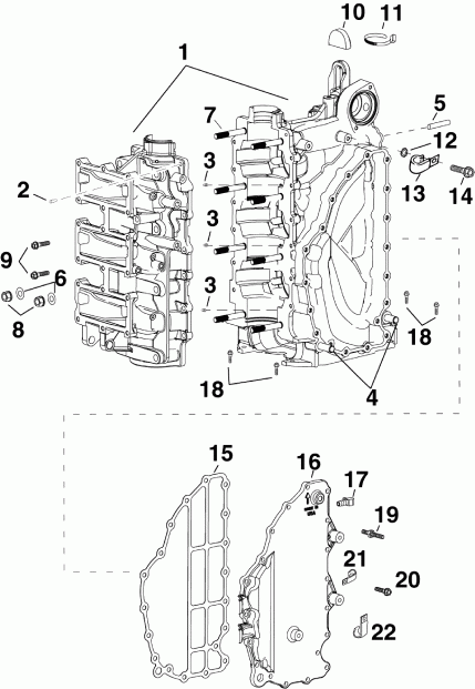  Evinrude E65SLABB  - cylinder & Crankcase /  &  