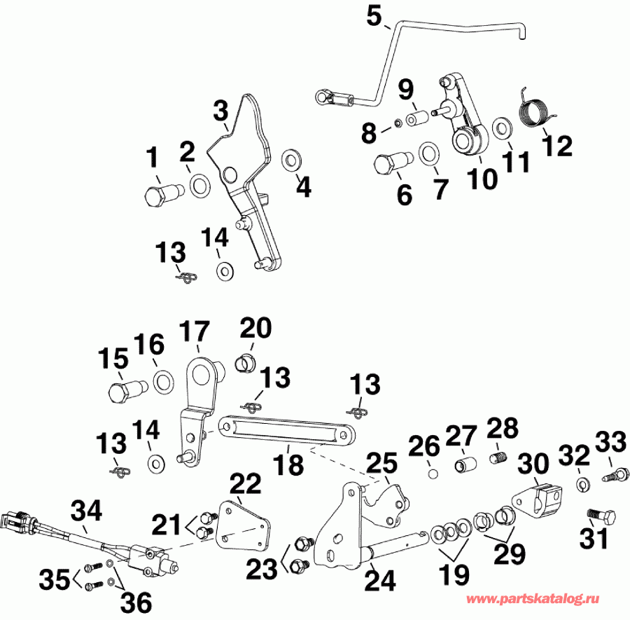 �������� ����� EVINRUDE E65SNLABB  - throttle & Shift Linkage / �������� & ������������� ���������