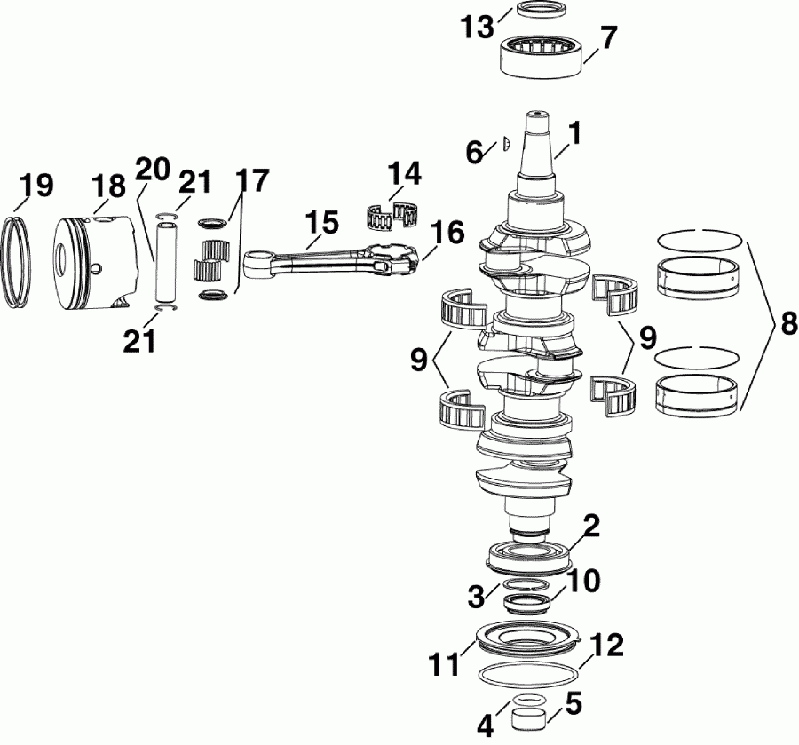 ����� EVINRUDE E90SNLABB  - crankshaft & Pistons / �������� & ������
