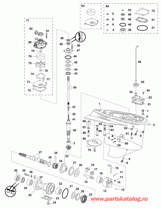  Evinrude A115DSLAFG  - gearcase, (0.42 Ratio) S2-type / , (0.42 Ratio) S2-type