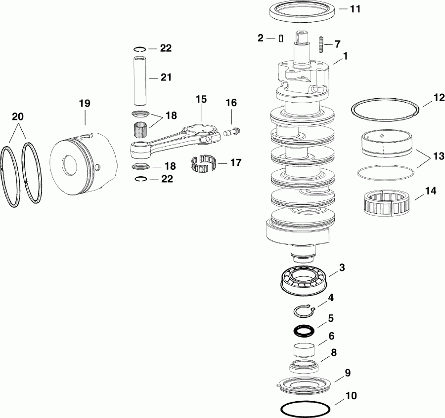  Evinrude E115SNLAFA  - �������� & ������ - crankshaft & Pistons