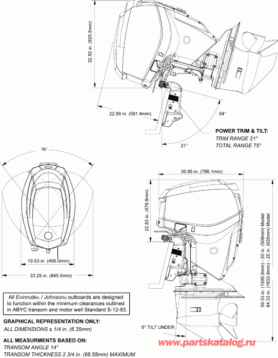 ��������� �������� ����� EVINRUDE E115SNLAFB  - profile Drawing