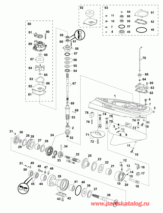   Evinrude E130DCXAFH  - , O-type,   - gearcase, O-type, Counter Rotation