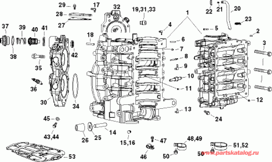 ��������� Evinrude E130DSLAFA  - ������� & ������ ��������� - cylinder & Crankcase