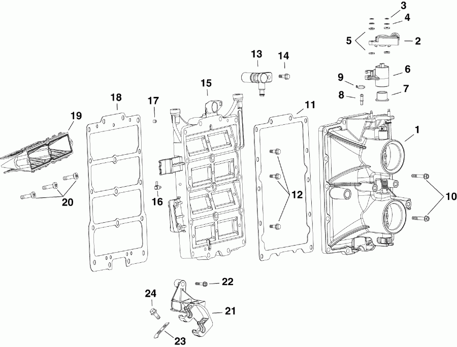�������� ��������� ����� Evinrude E130DSLAFH  - �������� ��������� � ����� / intake Manifold Assembly