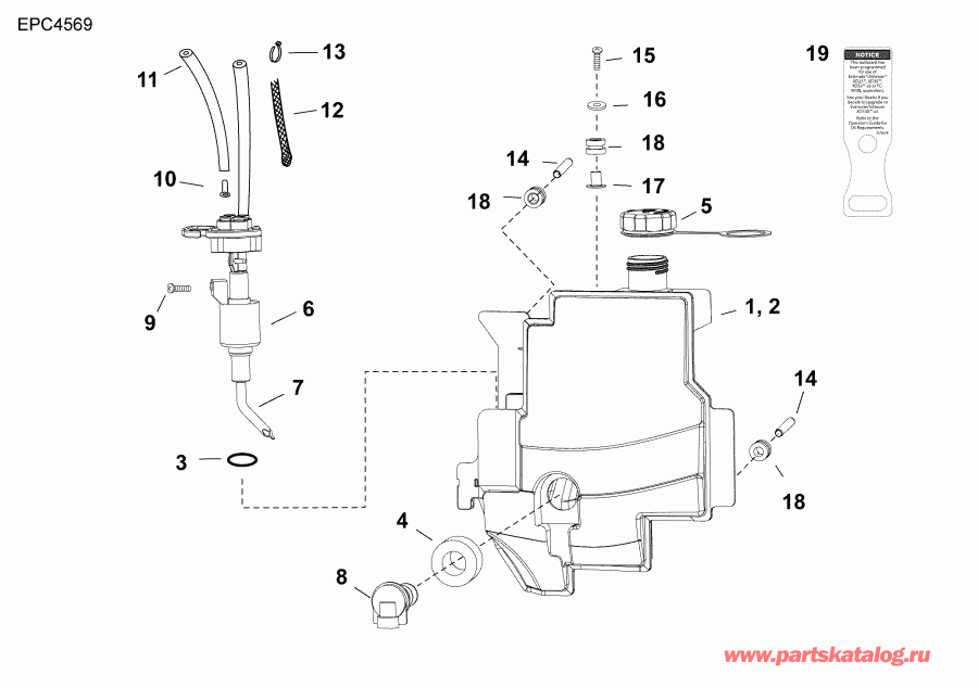 ��������� �������� ����� Evinrude E15HTGXAFA  - oil Tank & Pump