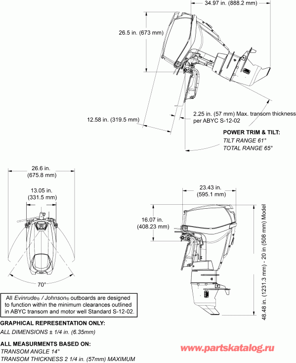  EVINRUDE E25DPSLAFB  - Powertilt, Remote Steer