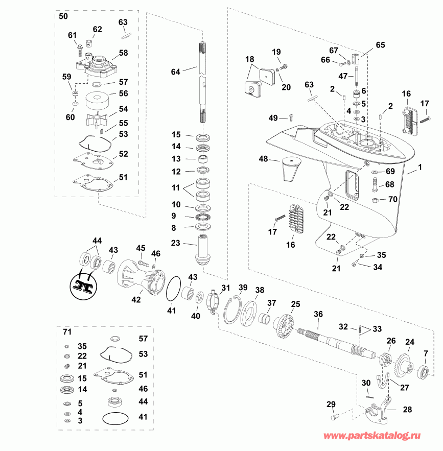 �������� ��������� ����� Evinrude E30DGTLAFB  - ��������, H-type - gearcase, H-type