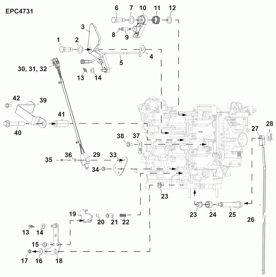    EVINRUDE E30MALAFA  -  &   / throttle & Shift Linkage