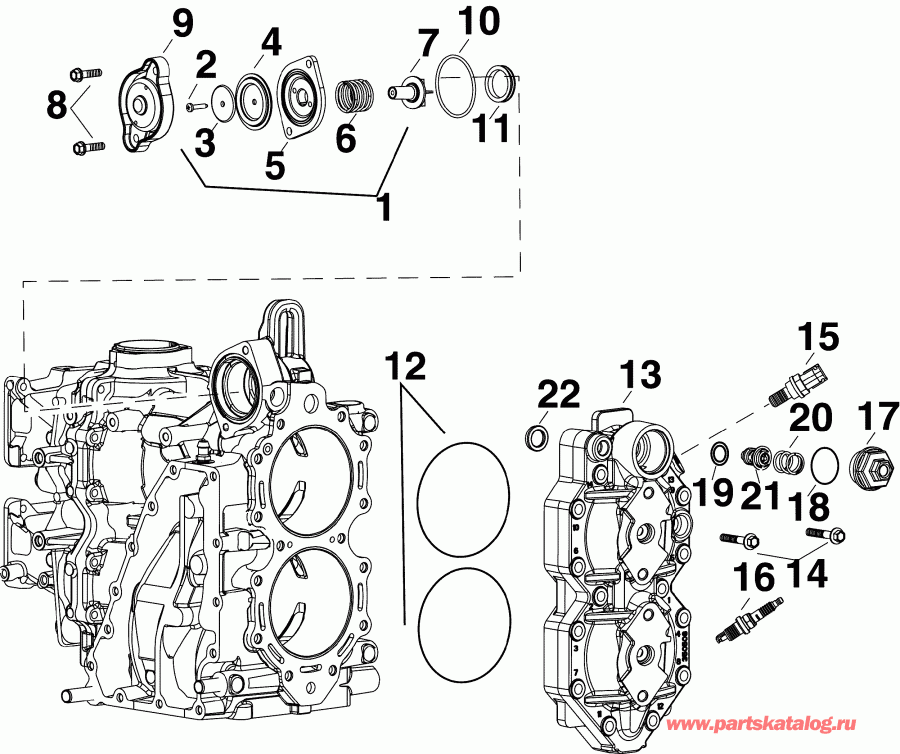 �������� ��������� ����� ������� E60DPLAFA  - cylinder Head & Thermostat / ������� ����� �������� & ���������