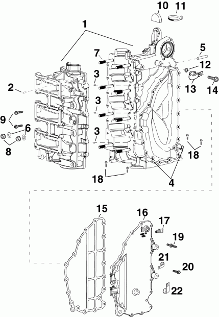 ��������� �������� ����� EVINRUDE E65SLAFC  - cylinder & Crankcase / ������� & ������ ���������