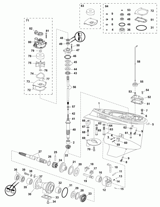 �������� ����� EVINRUDE E65SLAFC  - ��������, (0.42 Ratio) S2-type - gearcase, (0.42 Ratio) S2-type