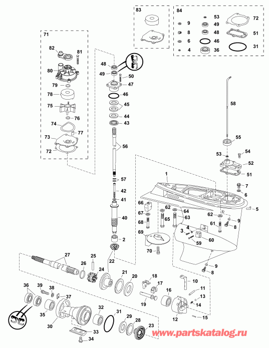 �������� ����� Evinrude E65SNLAFC  - gearcase, (0.42 Ratio) S2-type