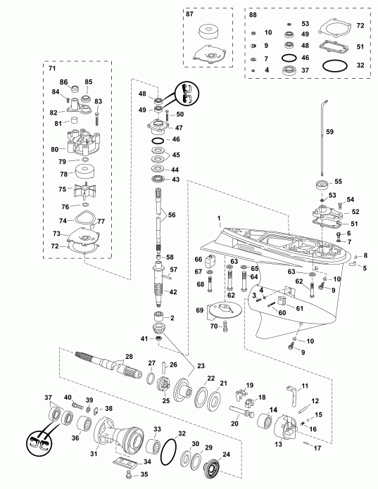   Evinrude E75DPGLAFA  - gearcase, (0.50 Ratio) S-type / , (0.50 Ratio) S-type